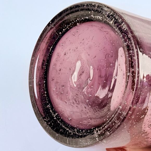 Amethyst Bubble Glass Tumbler 4” Hand Blown Purple Seeded Rocks Barware - Picture 4 of 7